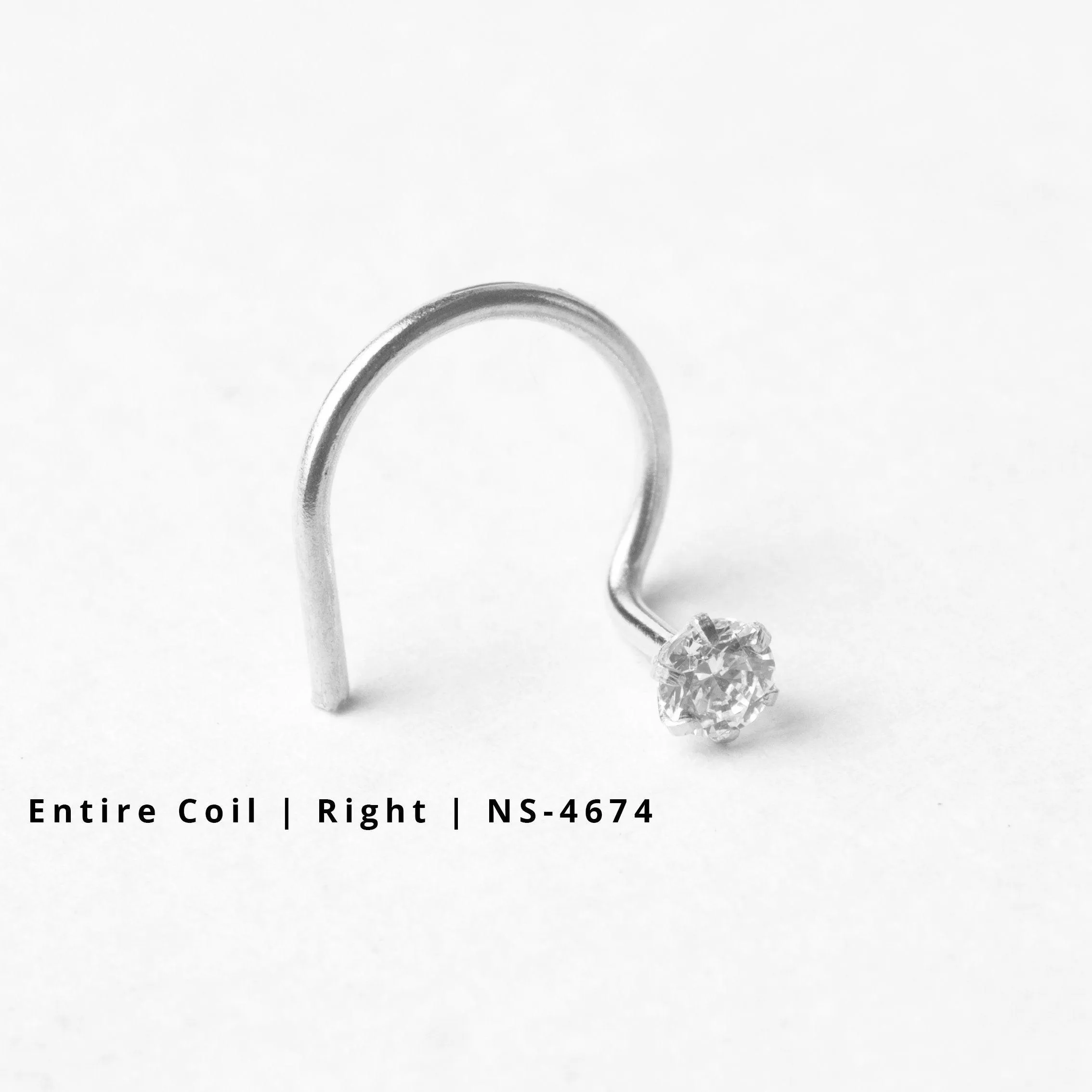 18ct Gold Nose Stud wire coil back with a Cubic Zirconia Stone (2mm - 4.5mm)