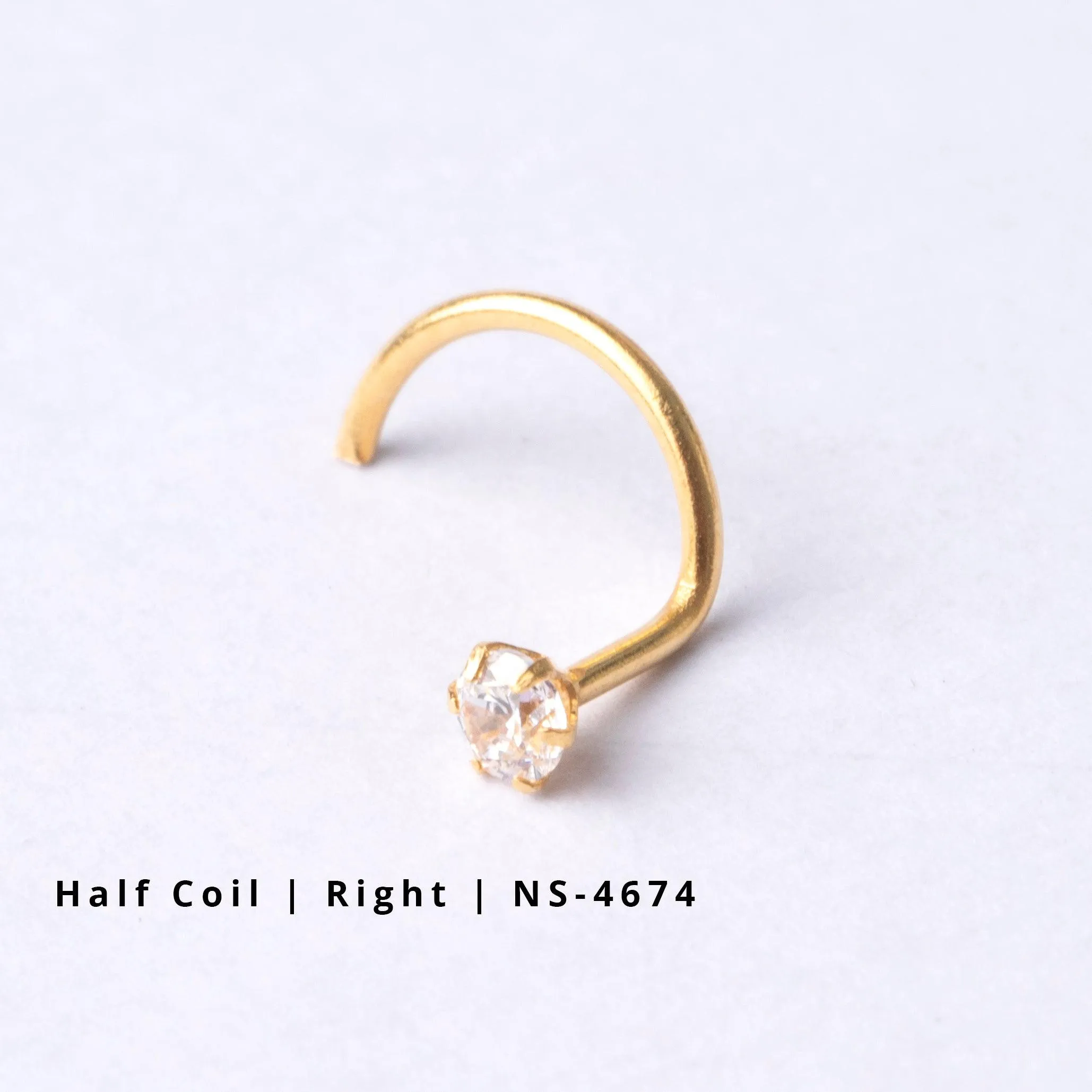 18ct Gold Nose Stud wire coil back with a Cubic Zirconia Stone (2mm - 4.5mm)