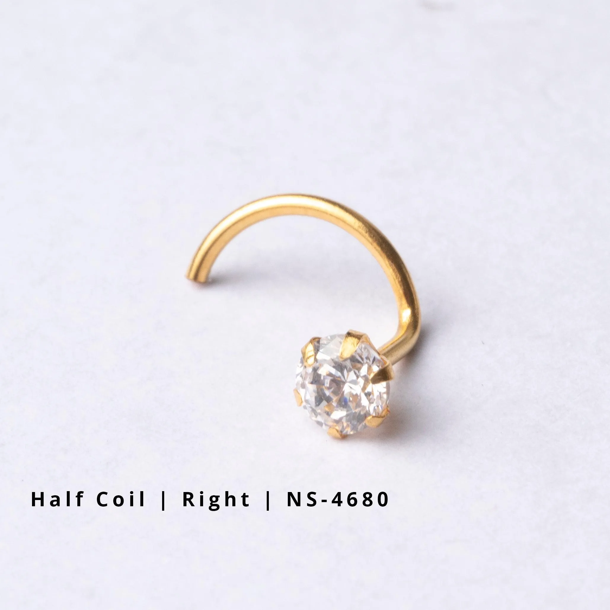 18ct Gold Nose Stud wire coil back with a Cubic Zirconia Stone (2mm - 4.5mm)