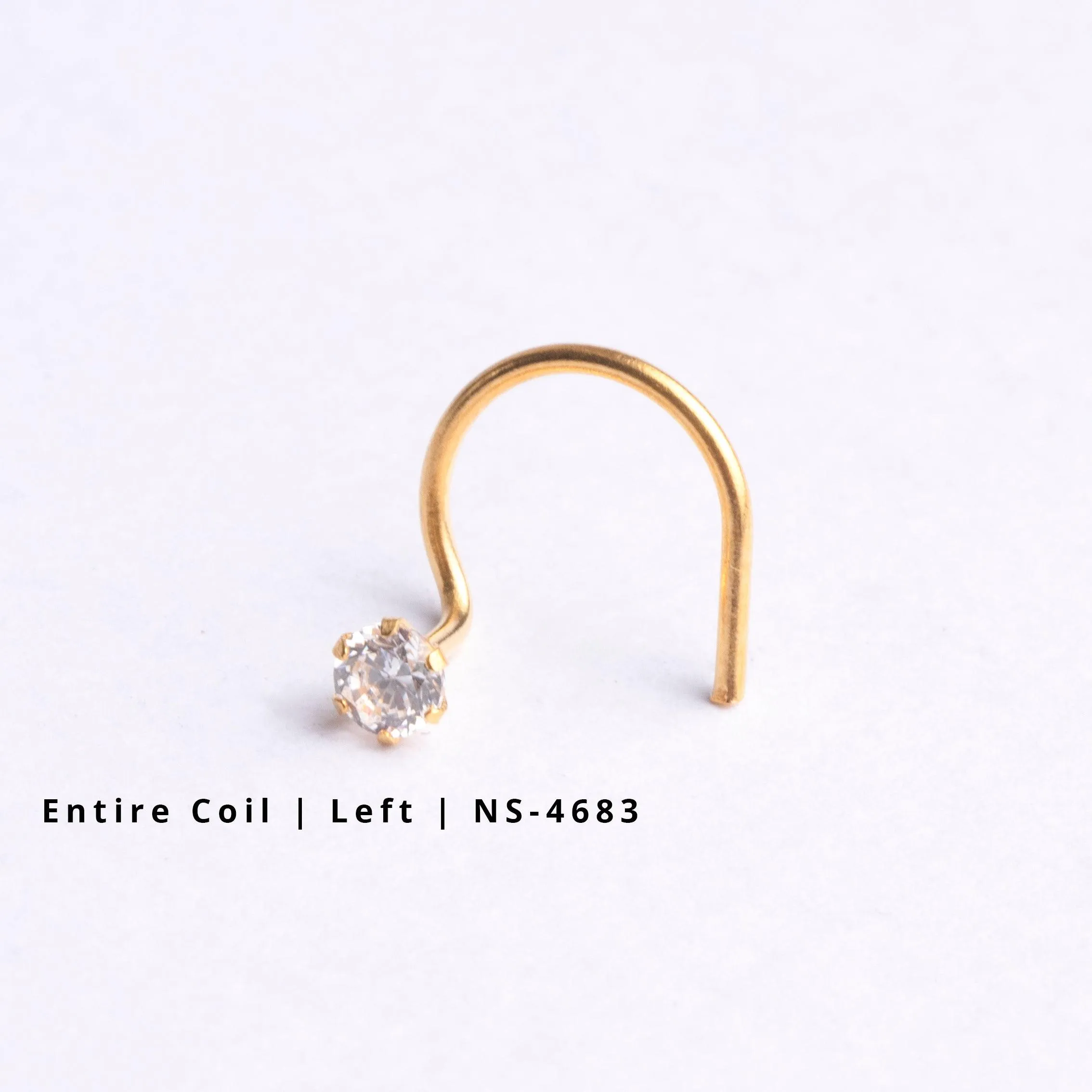 18ct Gold Nose Stud wire coil back with a Cubic Zirconia Stone (2mm - 4.5mm)