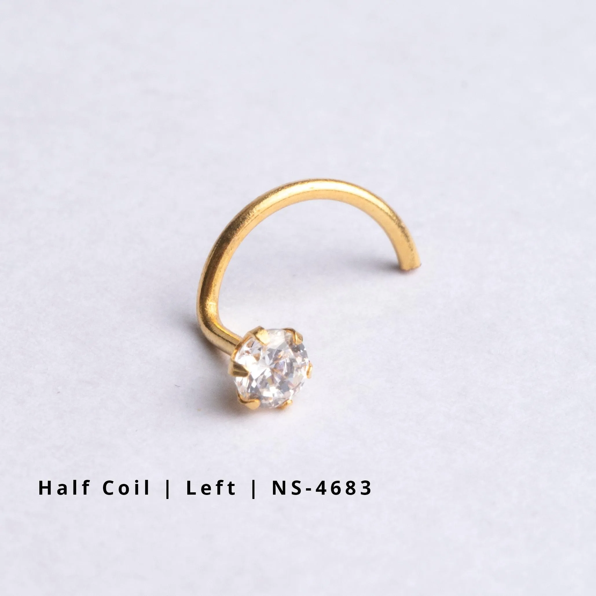 18ct Gold Nose Stud wire coil back with a Cubic Zirconia Stone (2mm - 4.5mm)