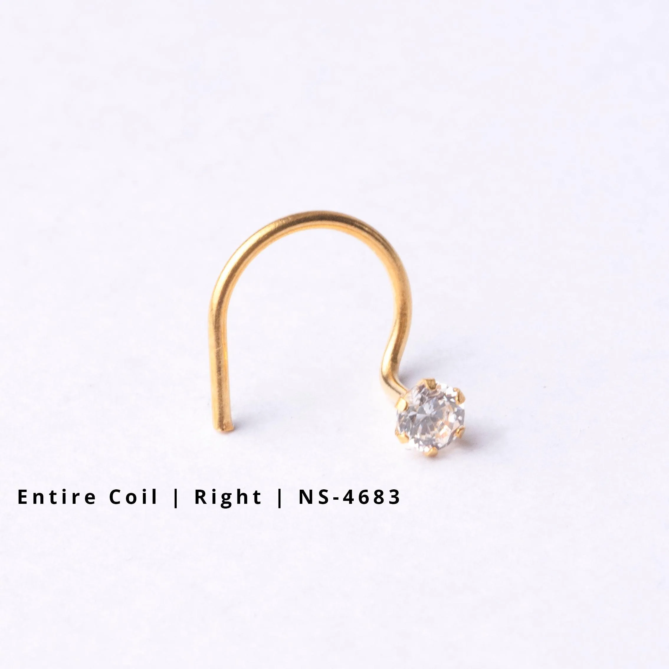 18ct Gold Nose Stud wire coil back with a Cubic Zirconia Stone (2mm - 4.5mm)