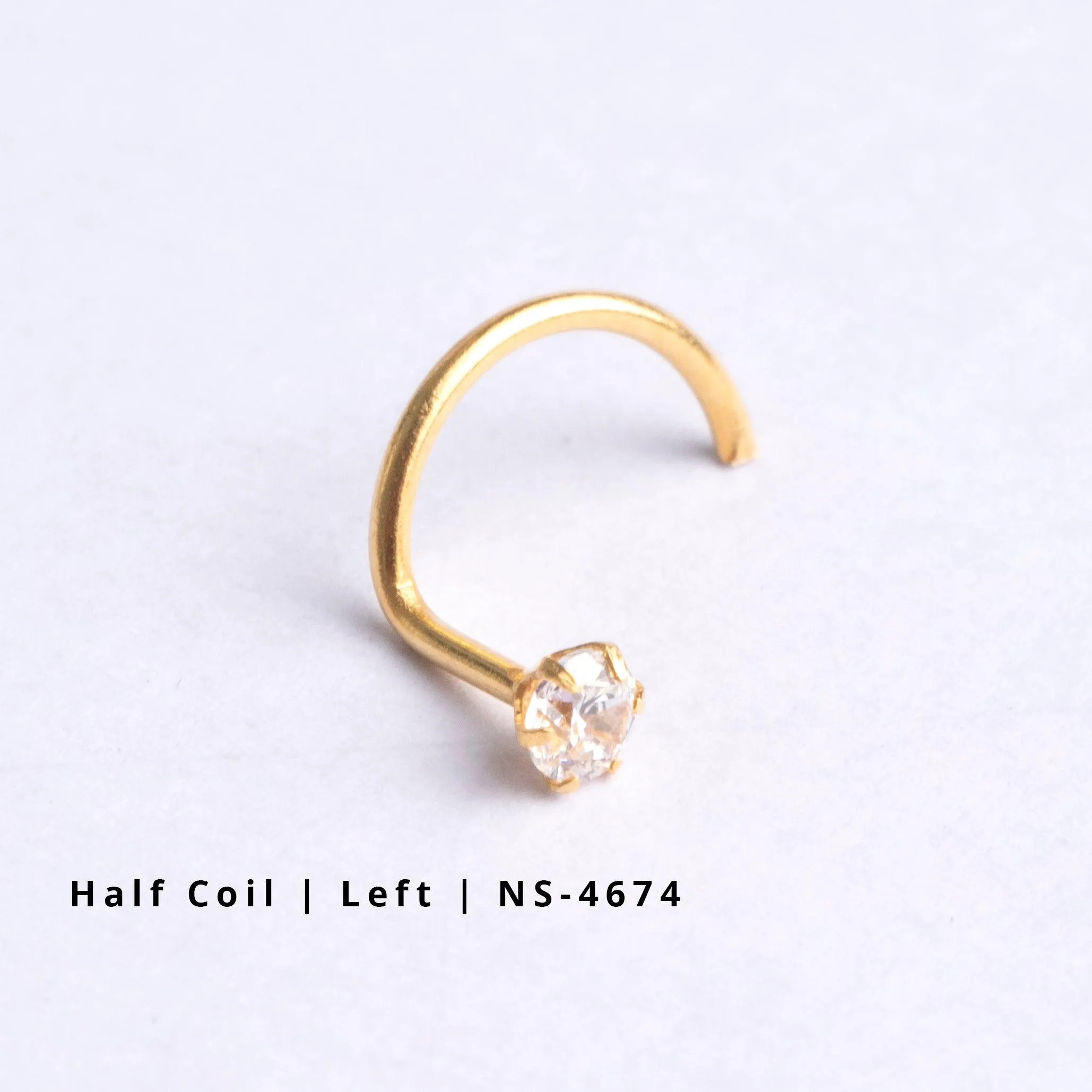 18ct Gold Nose Stud wire coil back with a Cubic Zirconia Stone (2mm - 4.5mm)