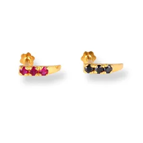 18ct Yellow Gold Faux Nose Ring Screw Back Nose Stud with Pink or Black Cubic Zirconia Stones NIP-7-700