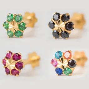 18ct Yellow Gold Nose Stud set with six coloured Cubic Zirconia Stones.