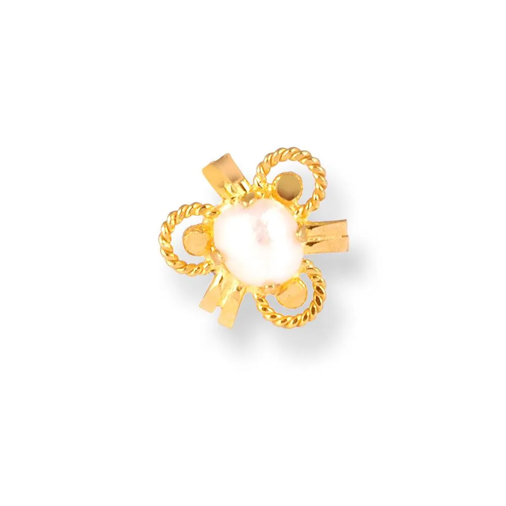 18ct Yellow Gold Screw Back Nose Stud with Cultured Pearl NS-5270a