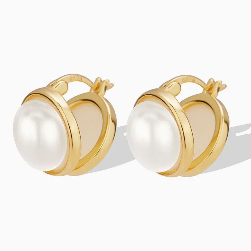 18K Gold Plated Two Tone Double Sided Crystal Pearl Stud Earrings