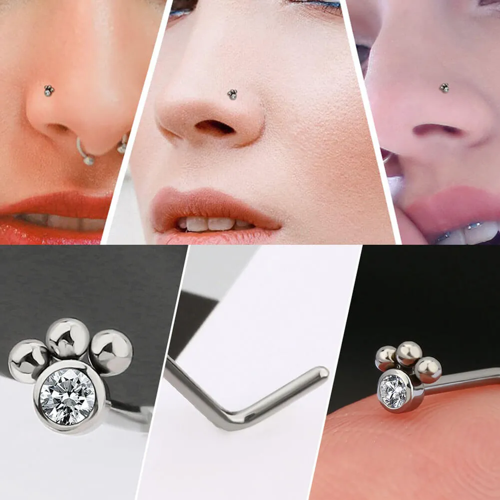 20G Titanium L-shaped Pup Paw Nose Stud