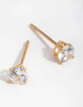 24 Carat Gold Plated Titanium Cubic Zirconia Stud Earrings