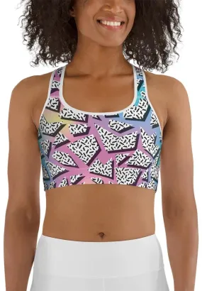 3D Neon Geometric Sports Bra