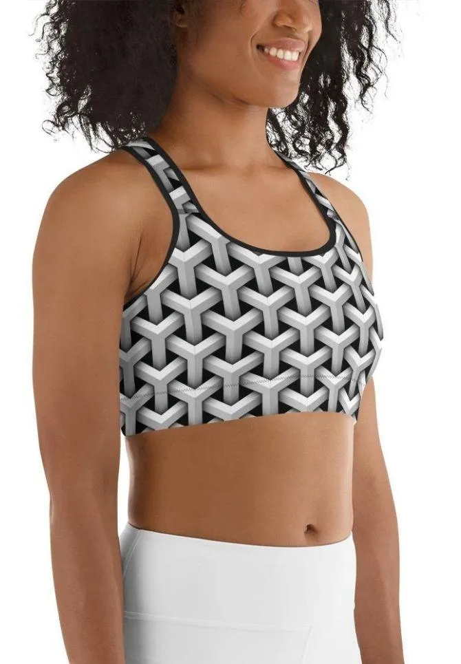 3D Woven Metallic Print Sports Bra