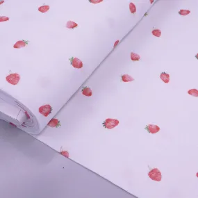 80CM REMNANT White Cotton Double Gauze - Strawberry