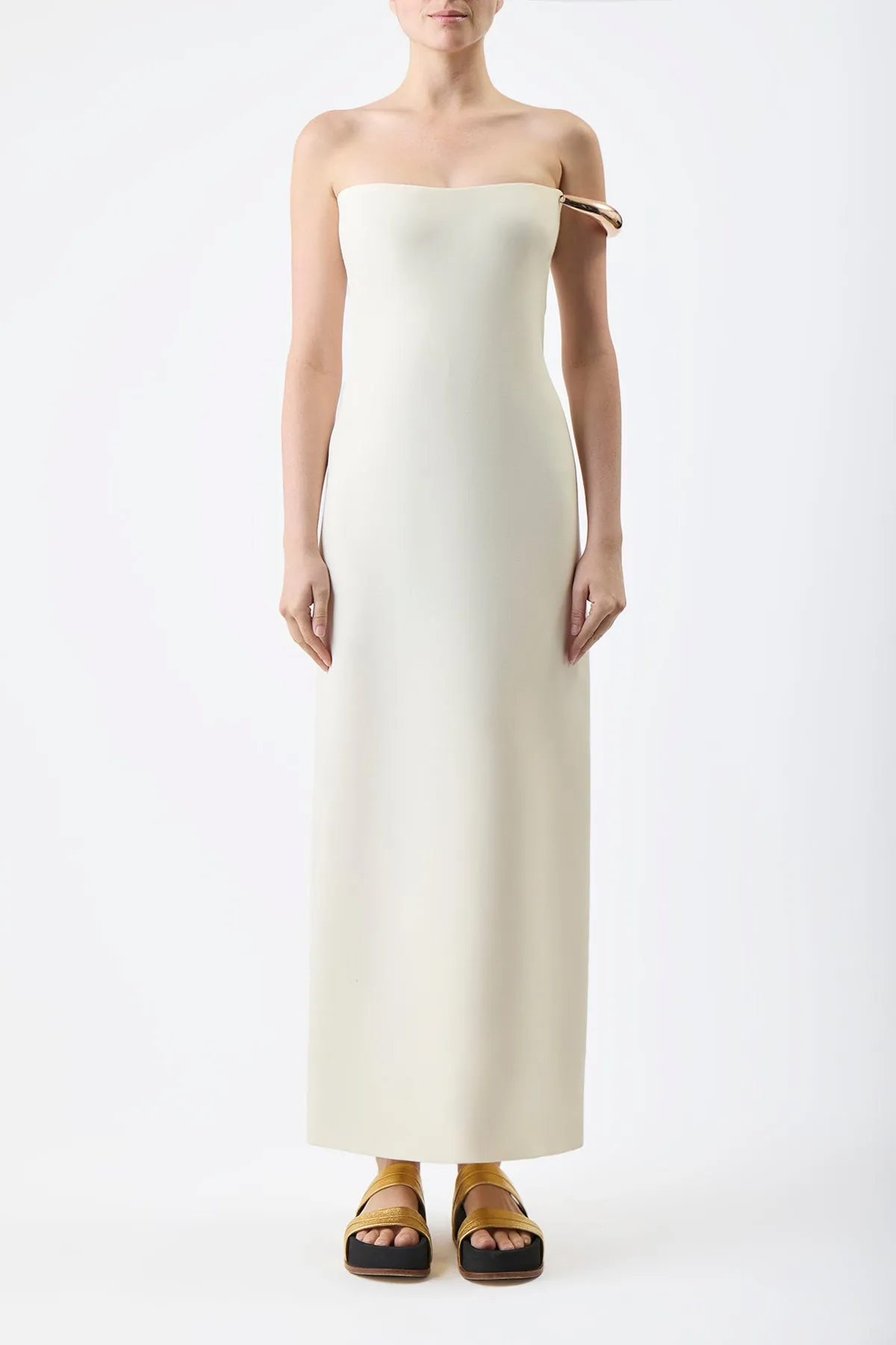 Anica Maxi Dress in Ivory Wool Silk Cady