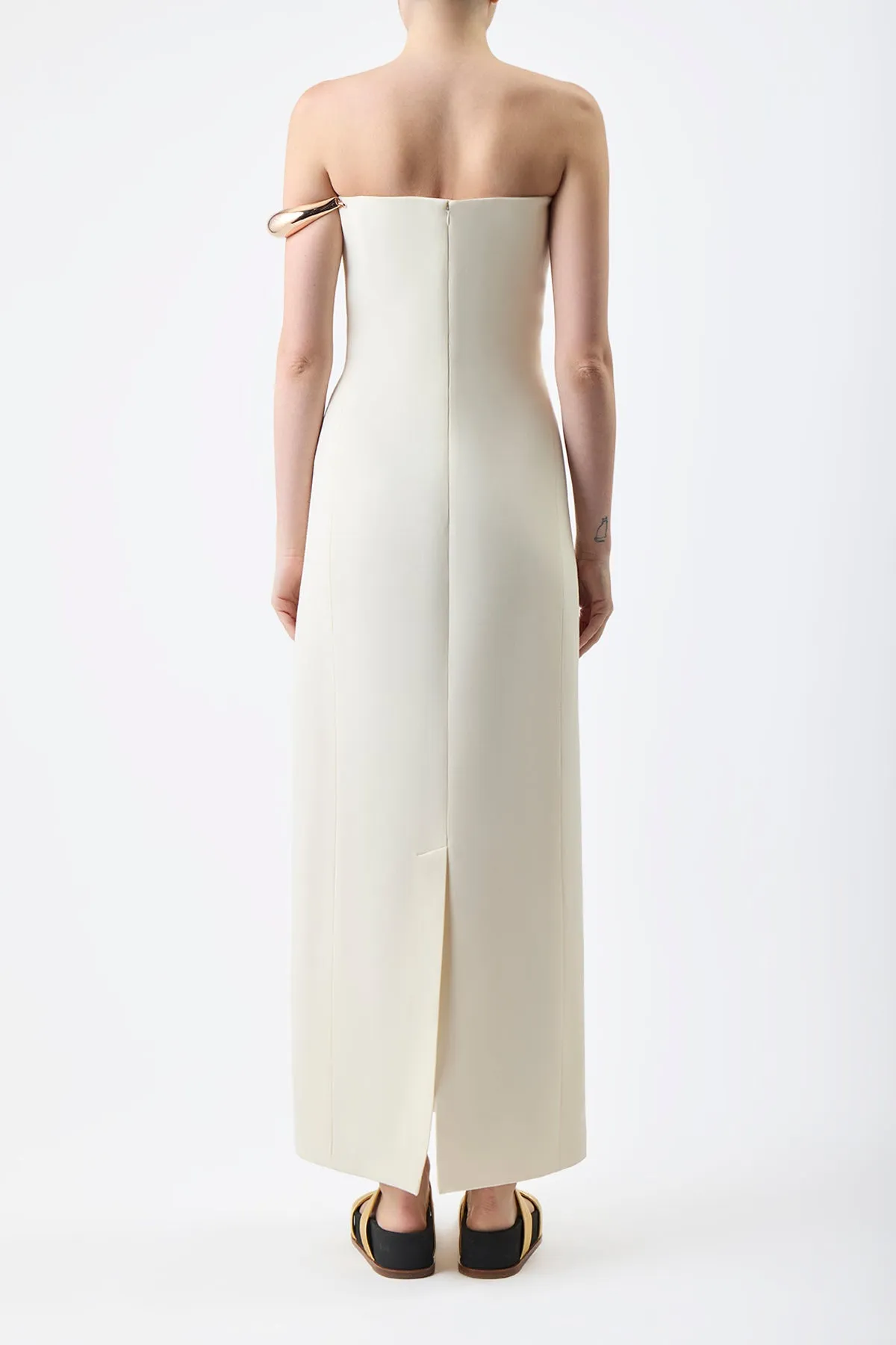 Anica Maxi Dress in Ivory Wool Silk Cady