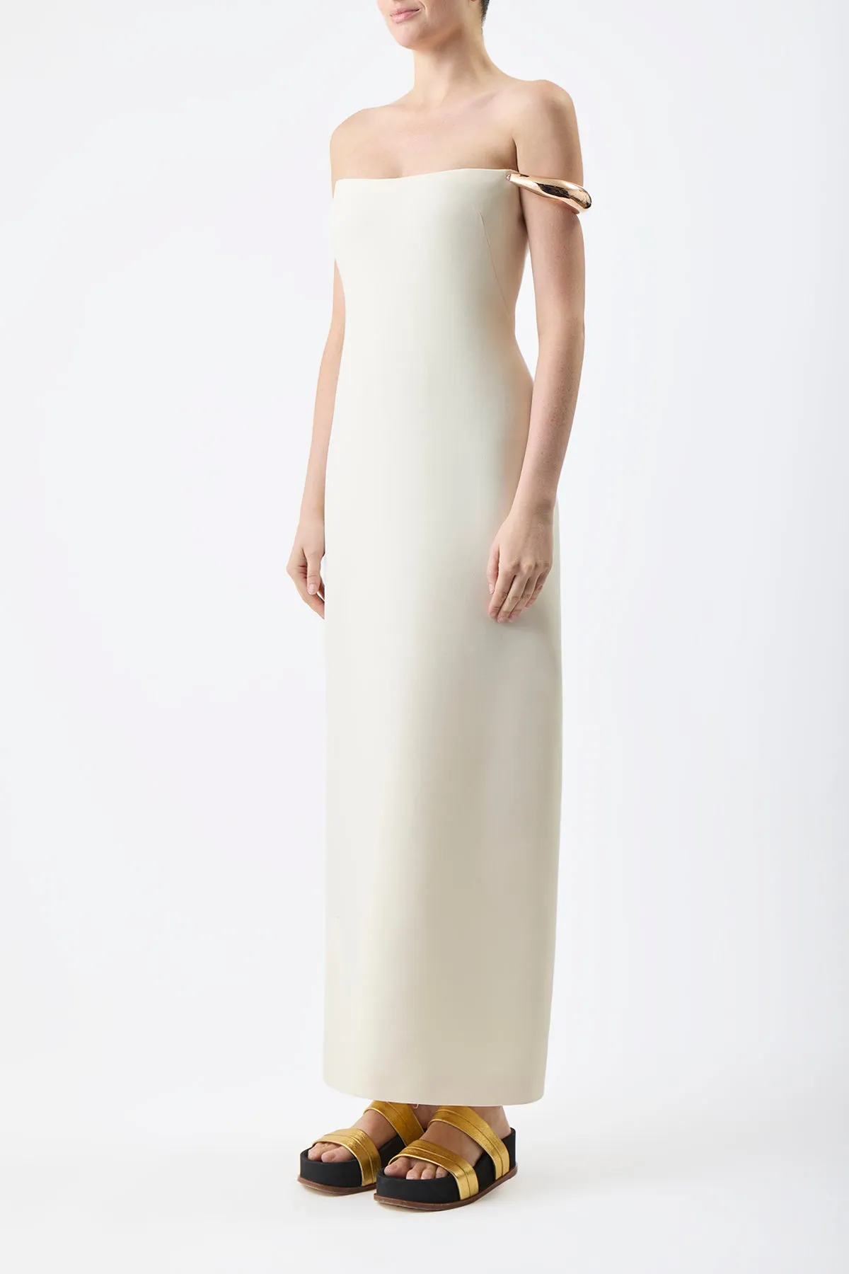 Anica Maxi Dress in Ivory Wool Silk Cady