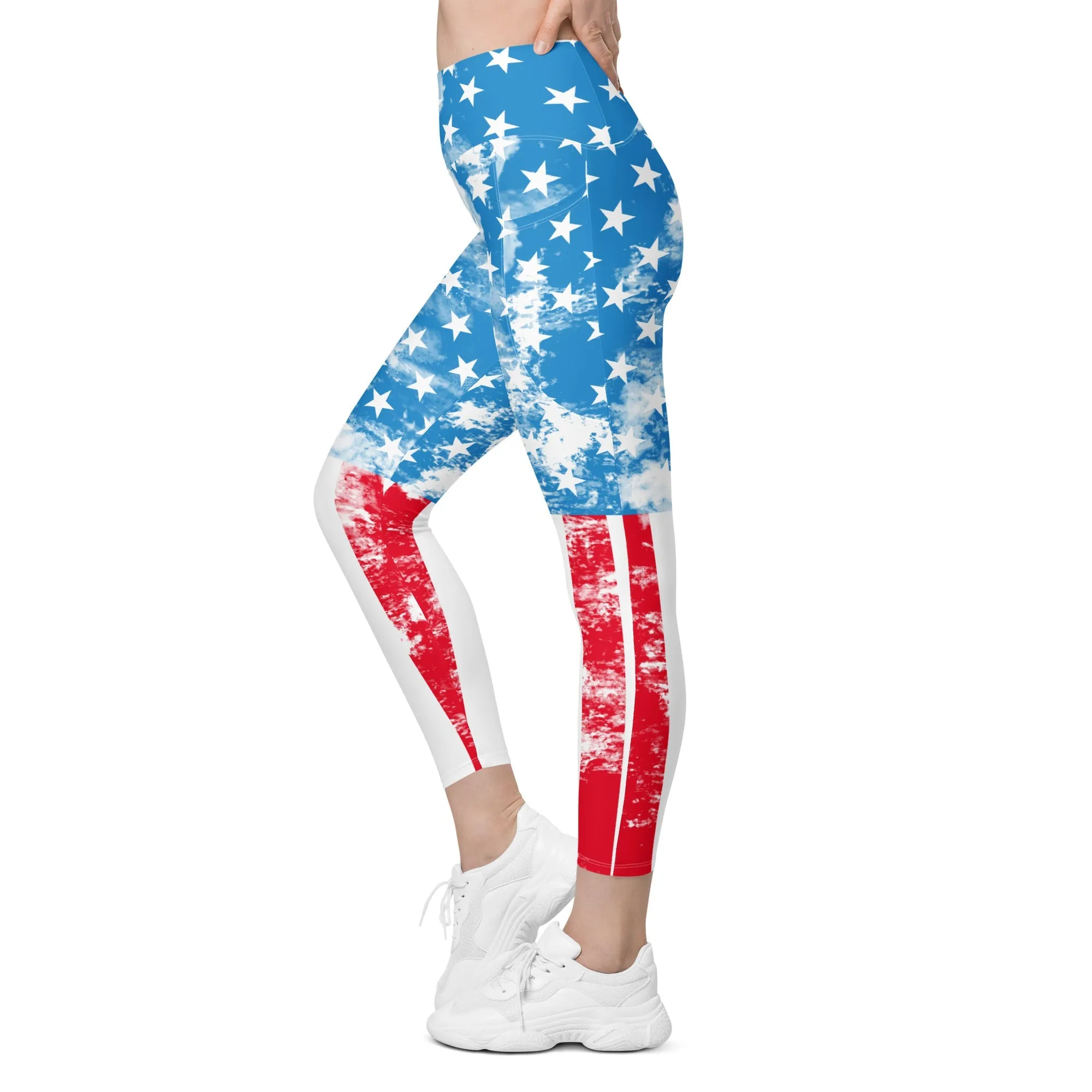 Artsy American Flag Leggings With Pockets