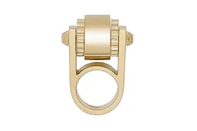 Balenciaga Ring Gold Tone Metal Hardware Gear Cylinder Large Size 6