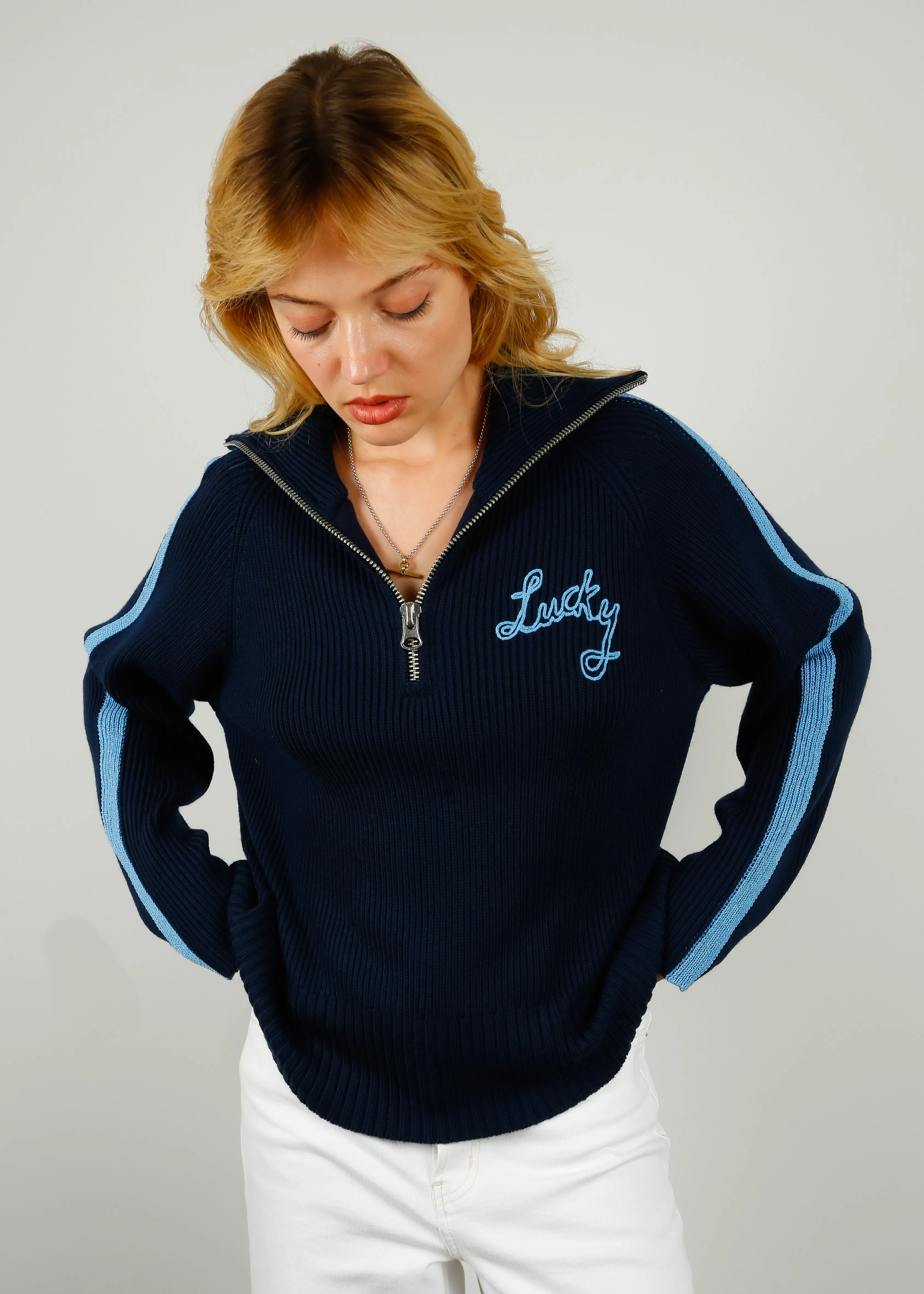 BF Zip Up Lucky Jumper in Navy