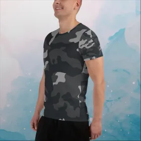 Black and Grey Camo Print Mens Athletic Tee Shirt