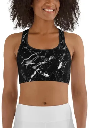 Black Marble Sports Bra