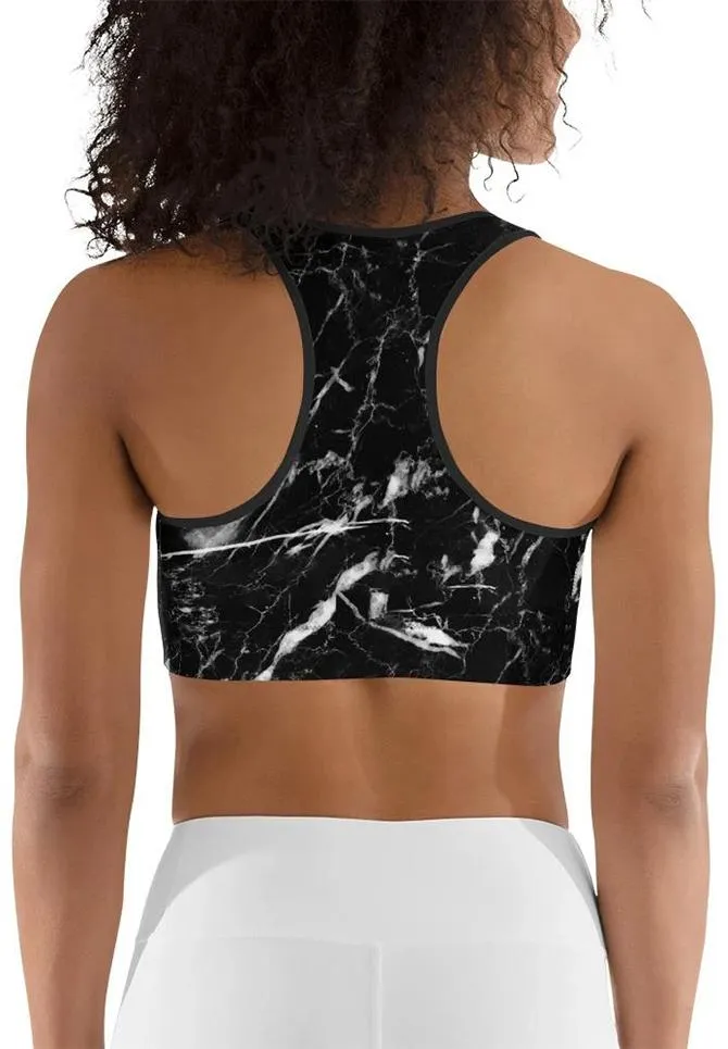 Black Marble Sports Bra