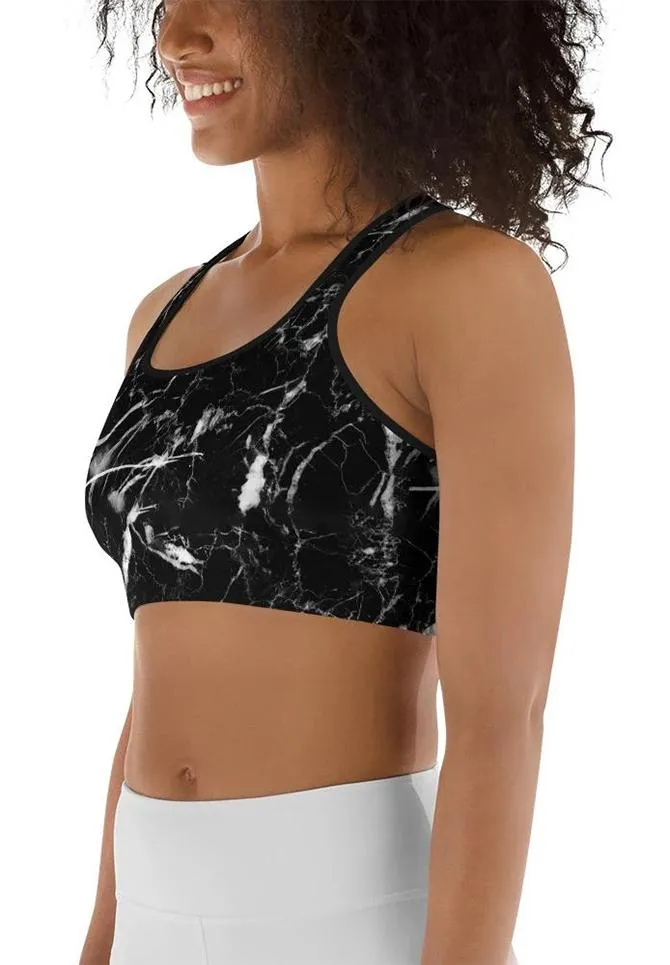 Black Marble Sports Bra