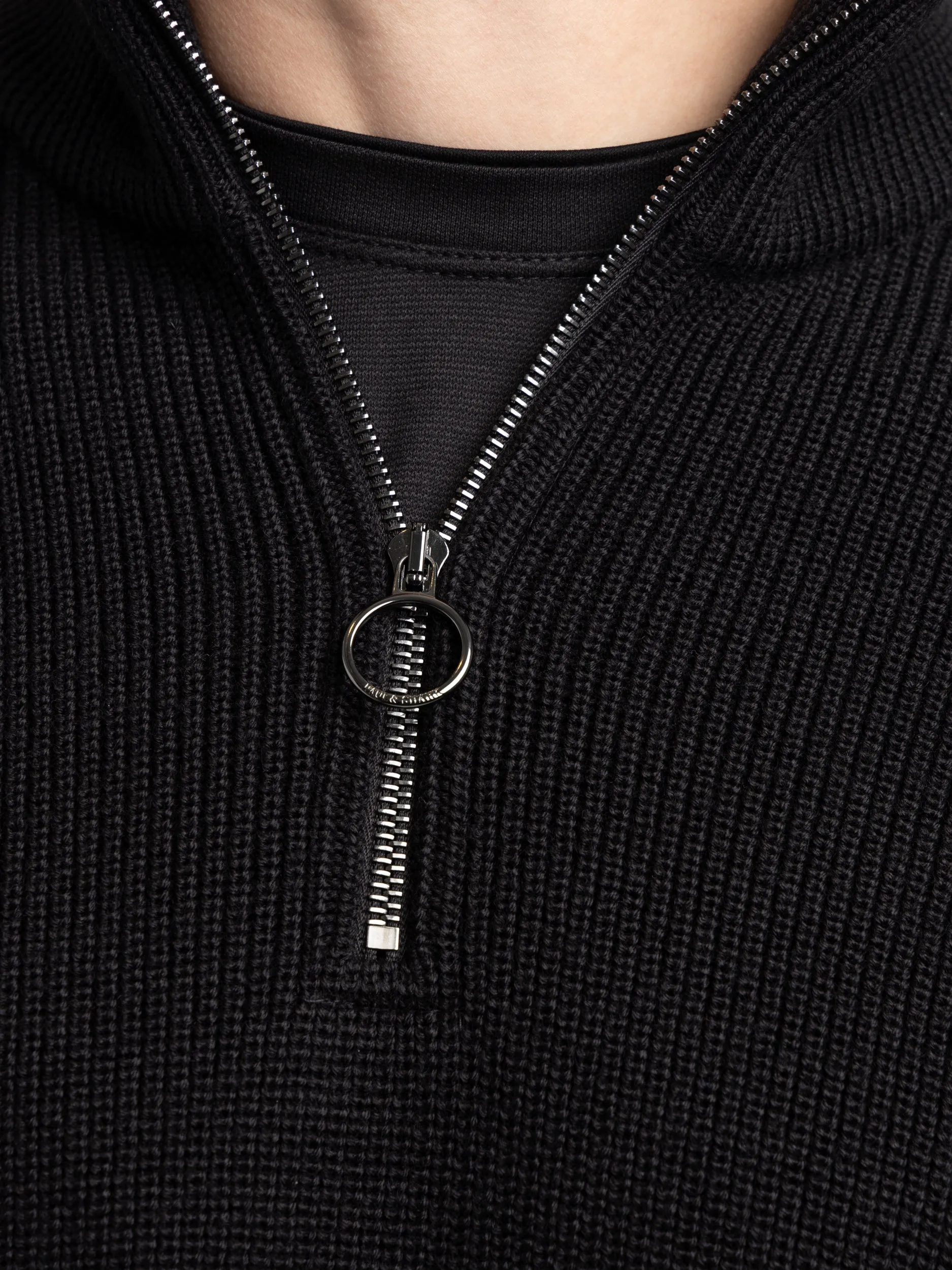 Black Quarter-Zip Ribbed Knit