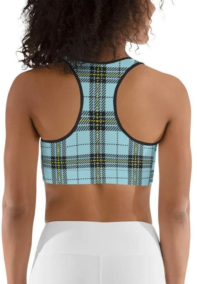 Blue Plaid Print Sports Bra