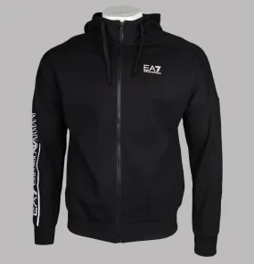 EA7 Taping Zip Up Hooded Sweatshirt Black