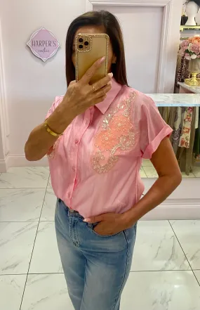 Elouise Pink Beaded Detail Blouse