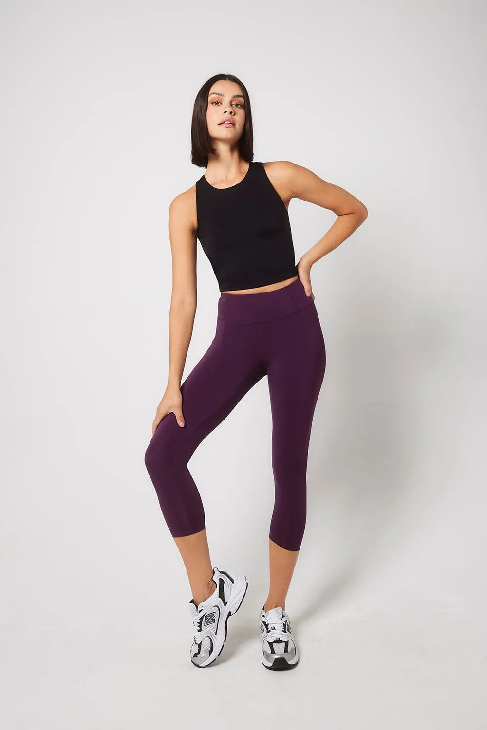 Focus Cropped High Waisted Sports Leggings - Mulberry Plum