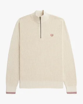 Fred Perry Waffle Stitch Half Zip Jumper - Oatmeal