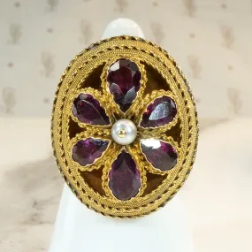 Gorgeous Georgian Garnet & Gold Cannetille Dome Ring