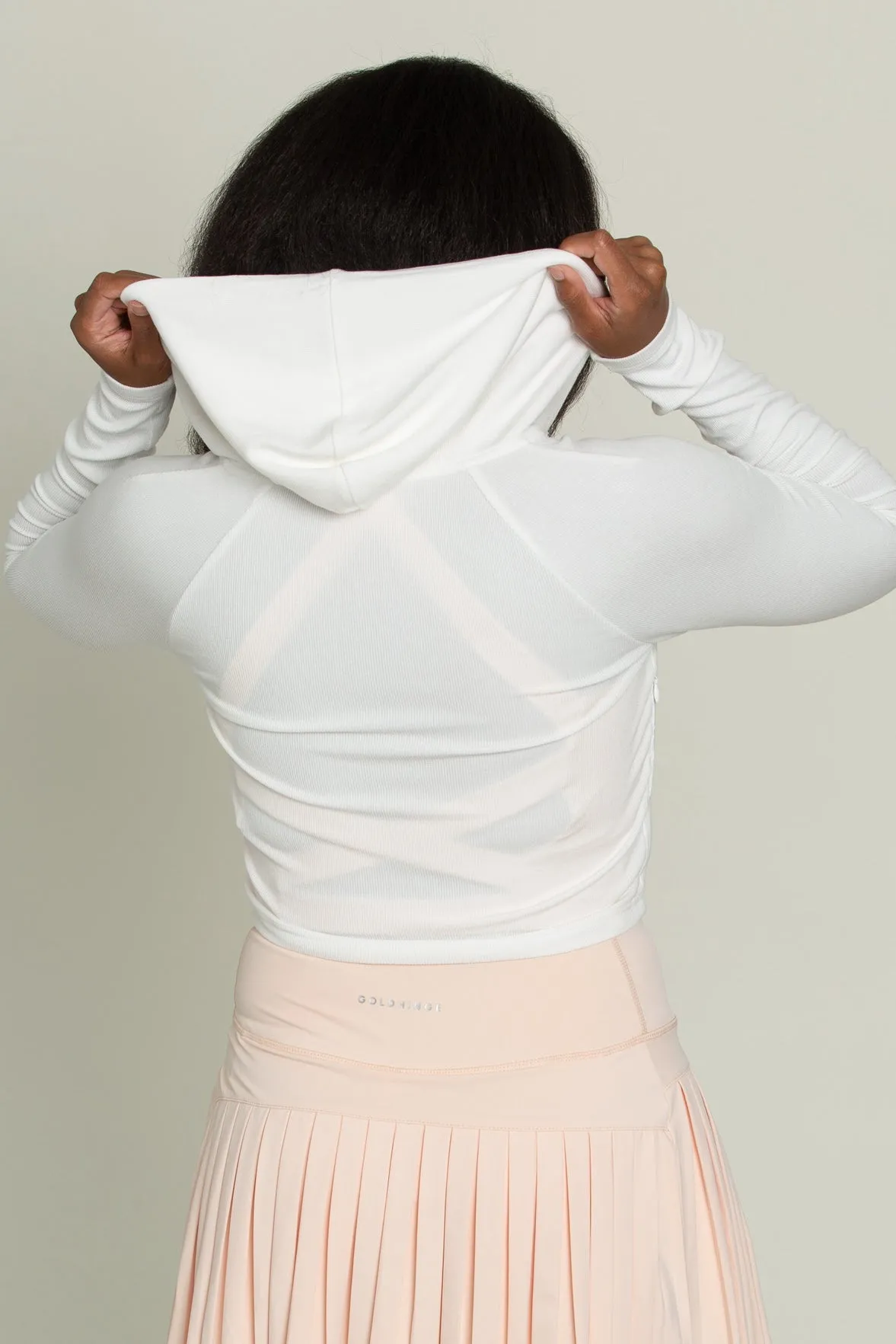 Ivory Ribbed Hoodie Jacket