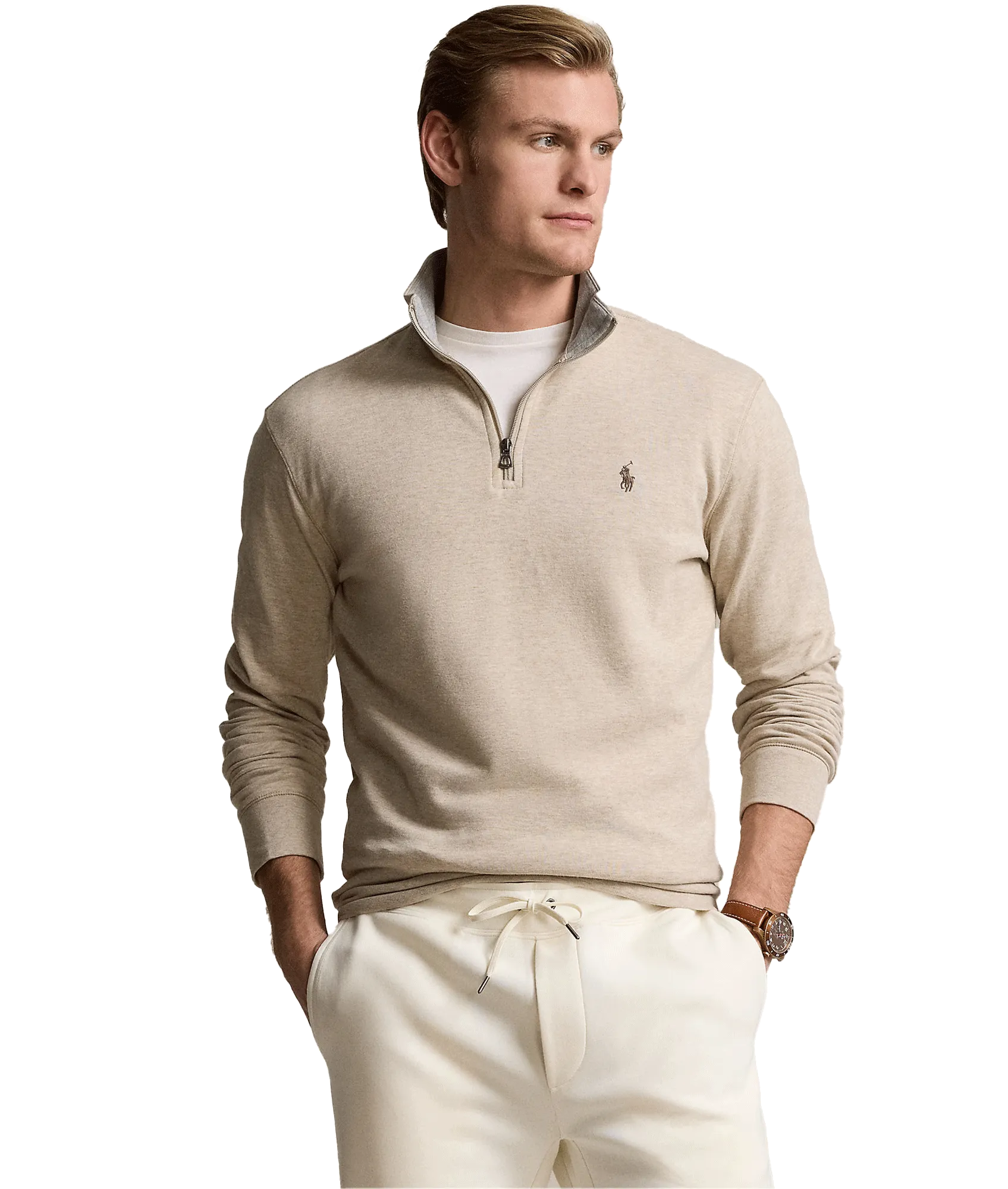 Luxury Jersey Quarter-zip Pullover - Beige