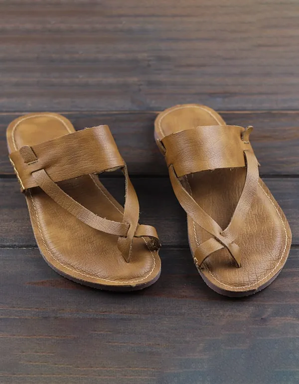 Summer Leather Retro Flip-Flop Flat Slippers